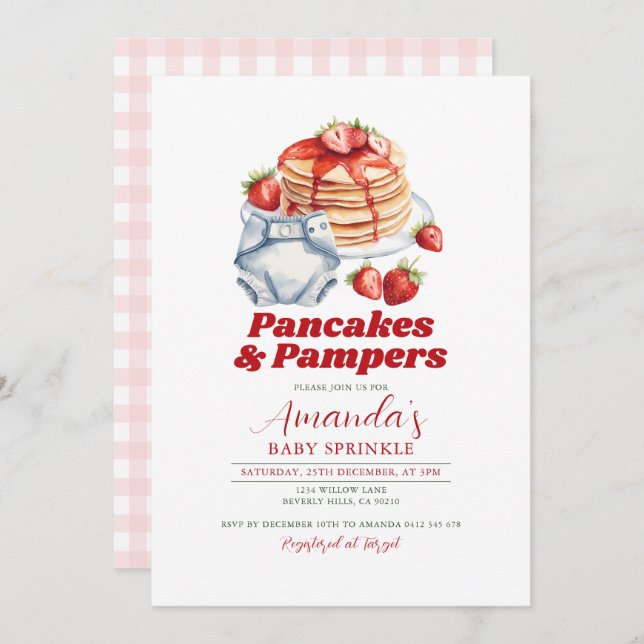 Modern Retro Pancakes Diaper Baby Shower Pink  Invitation (Front/Back)