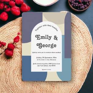 Modern Retro Pastel Groovy Abstract Art Wedding Invitation