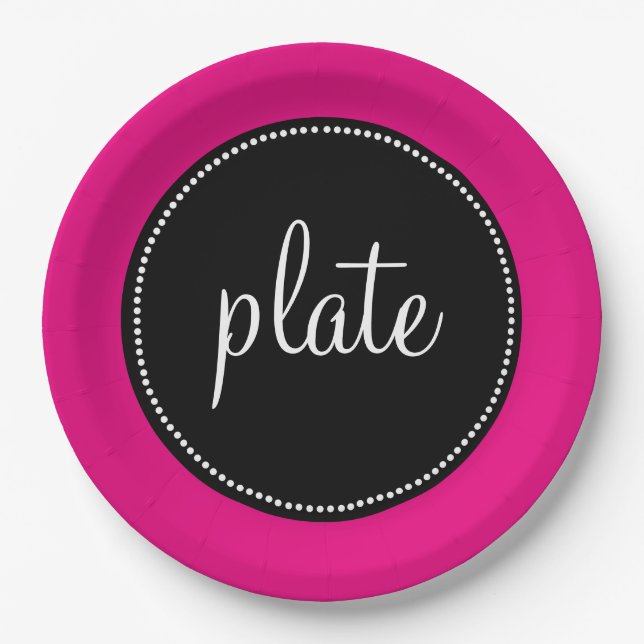 Modern Retro Personalised Custom Hot Pink Paper Plate (Front)