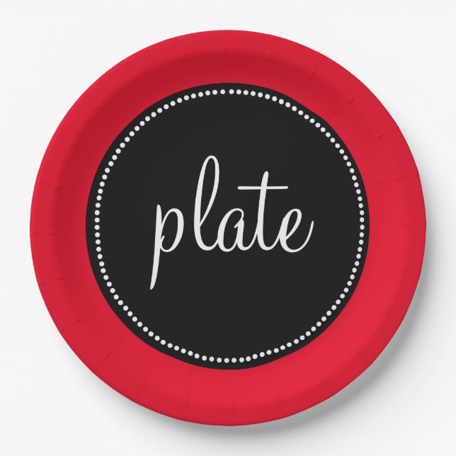 Modern Retro Personalised Custom Red and Black Paper Plate (Front)