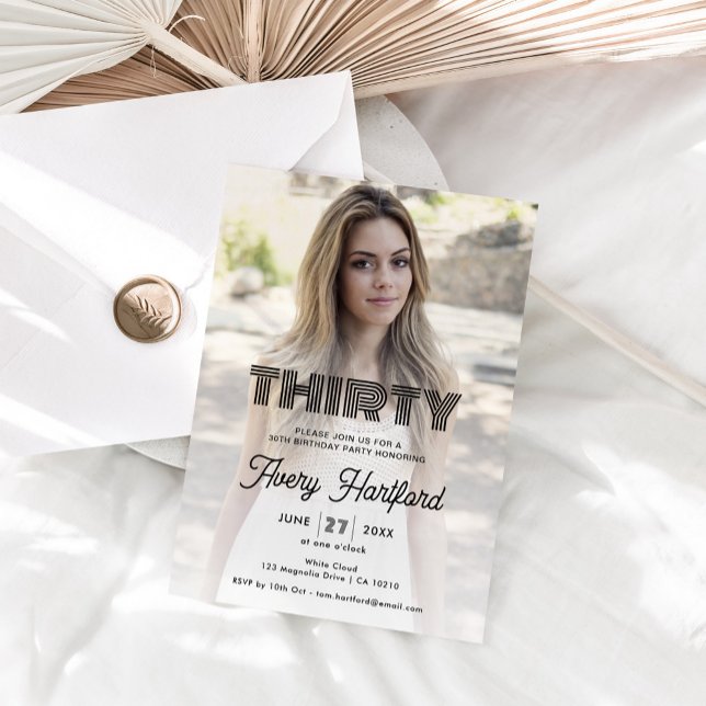 Modern Retro Photo 30th Birthday Party Invitation (Creator Uploaded)