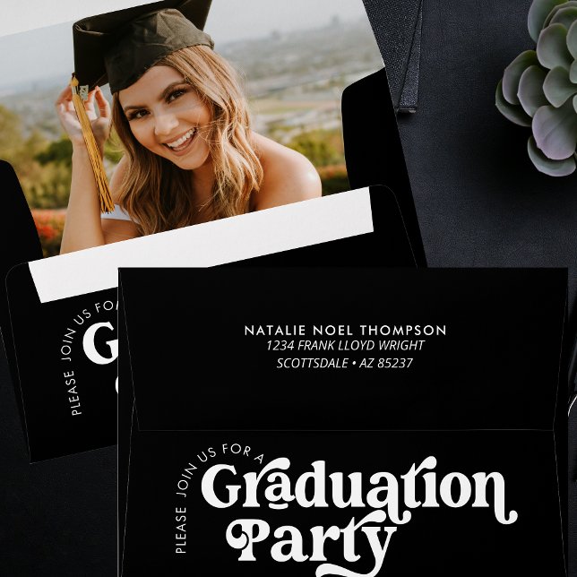 Modern Retro Photo Modern Groovy Cool Graduation Envelope (Creator Uploaded)