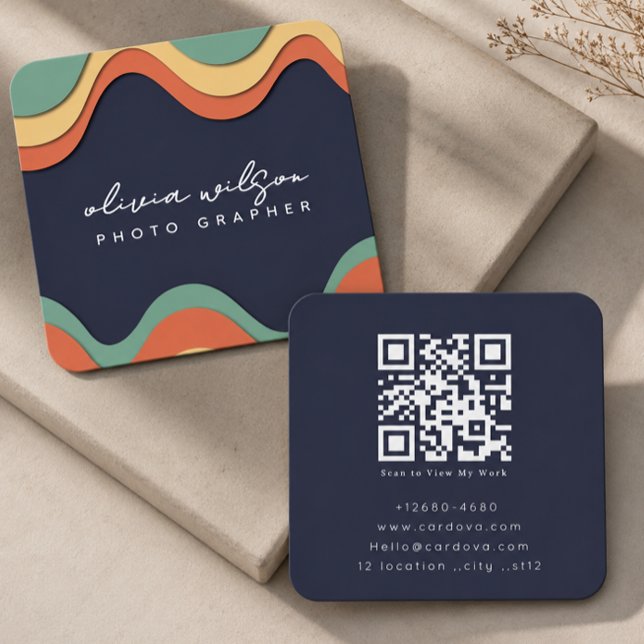 Modern Retro Photographer QR Code Business Card (Creator Uploaded)