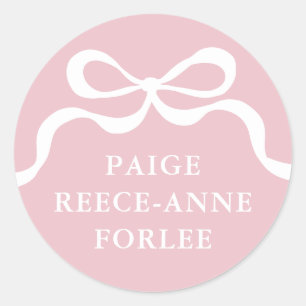 Modern Retro Pink Bows Baby Girl Announcement Classic Round Sticker
