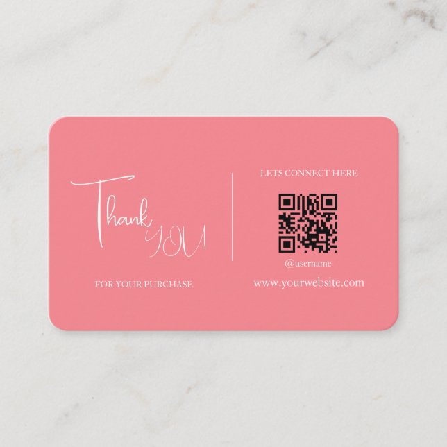Modern Retro Pink Custom QR Code Thank You Card (Front)