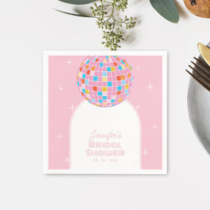 Modern Retro Pink Disco Ball 70s 80s Bridal Shower Napkin