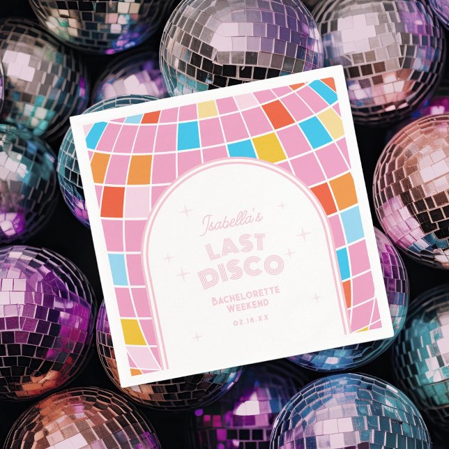 Modern Retro Pink Disco Ball Bachelorette Weekend Napkin (Creator Uploaded)