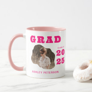Modern Retro Pink Typography Photo Graduation Mug