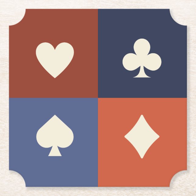 Modern Retro Playing Card Suit Poker & Bridge  Paper Coaster (Front)