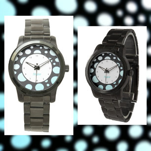 Modern Retro Polka-dots Blue White and Black Watch