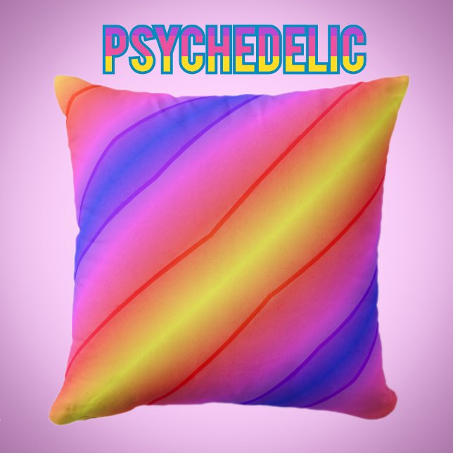 Modern Retro Psychedelic Stripes Multi Colour Cushion (Creator Uploaded)