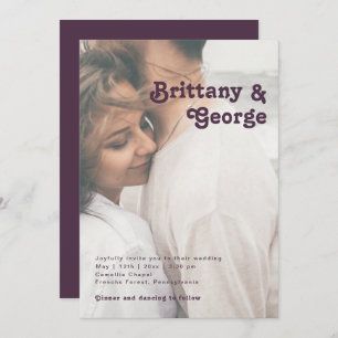 Modern Retro Purple Casual Faded Photo Wedding Invitation