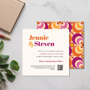 Modern Retro Purple Orange QR CODE ALL IN ONE  Invitation