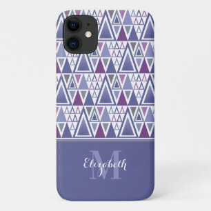Modern retro purple pink pattern monogrammed iPhone 11 case