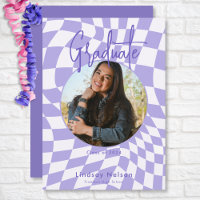 Modern Retro Purple & White Check Photo Graduation
