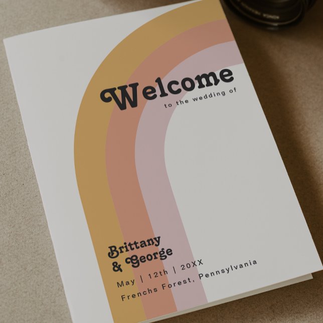 Modern Retro Rainbow Budget Folded Wedding Program (Creator Uploaded)