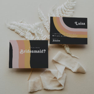 Modern Retro Rainbow Dark Bridesmaid Proposal Card