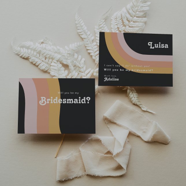 Modern Retro Rainbow Dark Bridesmaid Proposal Card (Creator Uploaded)