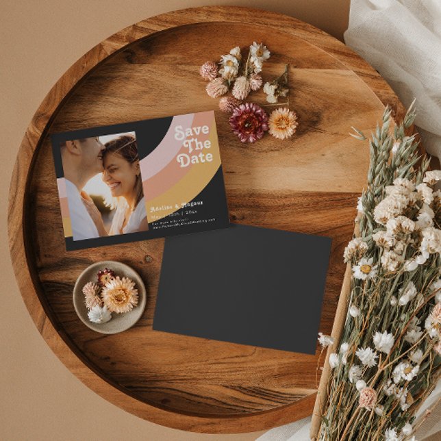 Modern Retro Rainbow Dark Horizontal Save The Date Magnetic Invitation (Creator Uploaded)