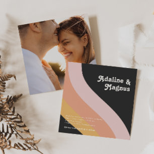 Modern Retro Rainbow Dark Square Photo Wedding Invitation