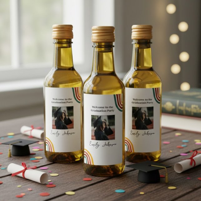 Modern Retro Rainbow Graduation Wine Bottle Label (Creator Uploaded)