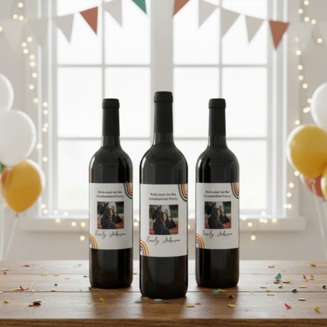 Modern Retro Rainbow Graduation Wine Bottle Label (Creator Uploaded)