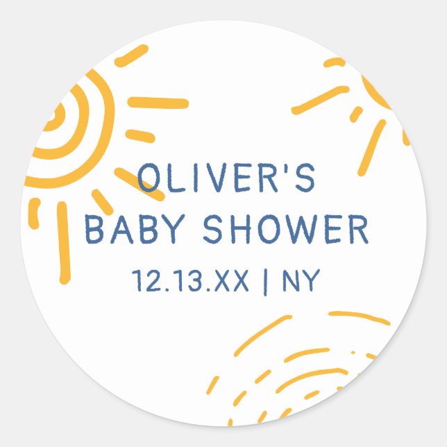Modern Retro Ray Of Sunshine Baby Shower Classic Round Sticker (Front)