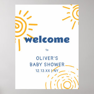 Modern Retro Ray Of Sunshine Baby Shower Welcome Poster