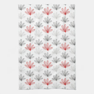 Modern Retro Red and Gray Floral Tea Towel