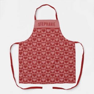Modern Retro Red and Pink Heart Pattern Custom Apron