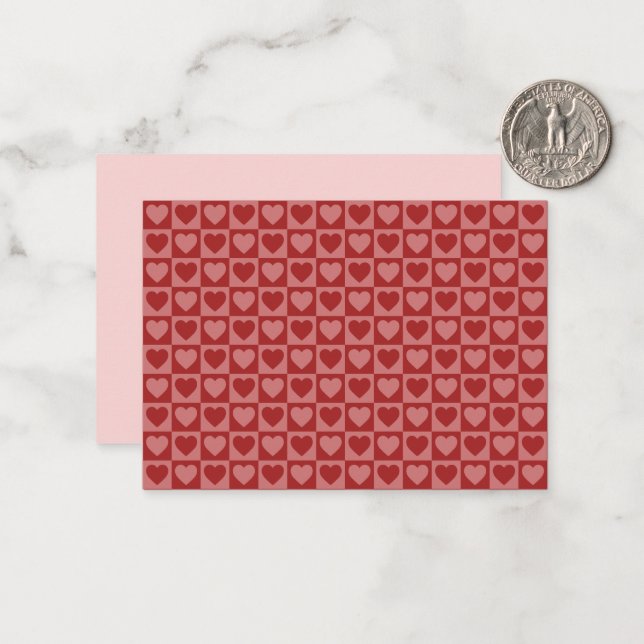 Modern Retro Red and Pink Minimalist Heart Pattern Card (Front/Back In Situ)