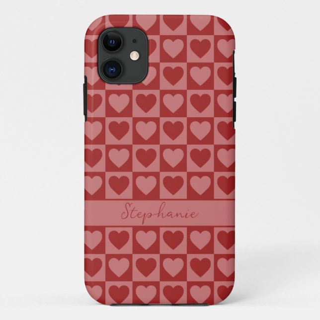 Modern Retro Red and Pink Minimalist Heart Pattern Case-Mate iPhone Case (Back)