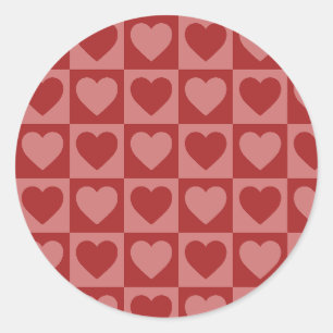 Modern Retro Red and Pink Minimalist Heart Pattern Classic Round Sticker
