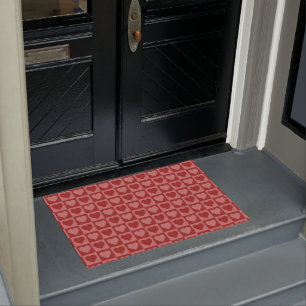 Modern Retro Red and Pink Minimalist Heart Pattern Doormat