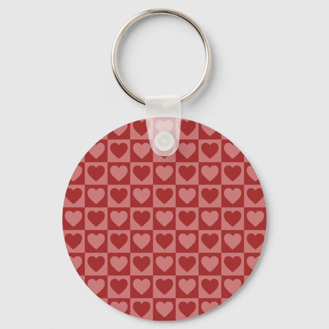 Modern Retro Red and Pink Minimalist Heart Pattern Key Ring (Front)