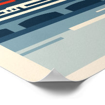 Modern Retro Red Navy Tokyo Tower Skyline Travel 