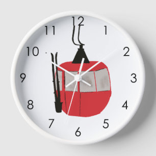 Modern Retro Red Ski Gondola Lift White Clock