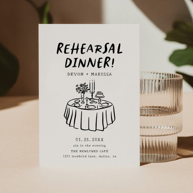 Modern Retro Rehearsal Dinner Illustrated Invitation (Creator Uploaded)