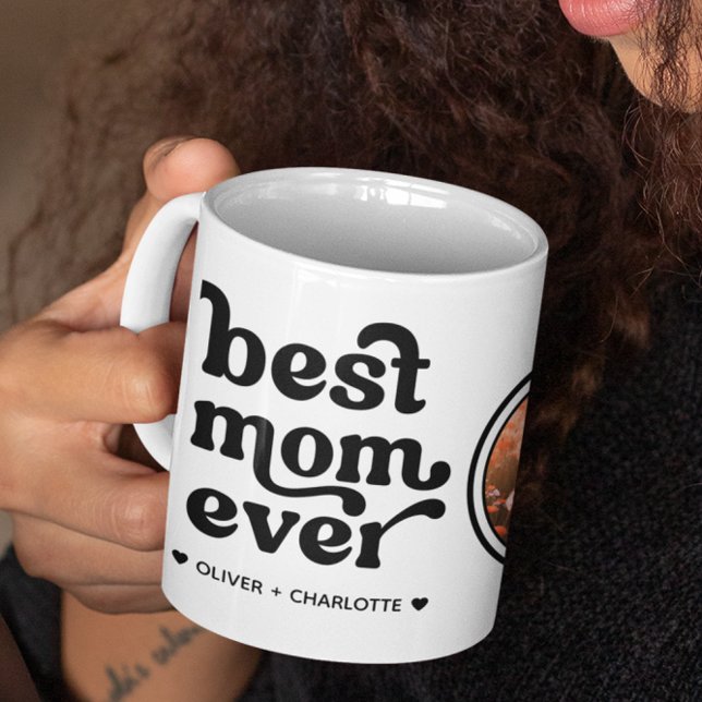 Modern Retro Round Photo Best Mum Ever Two-Tone Coffee Mug (Creator Uploaded)