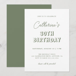 Modern Retro Sage Green 30th Birthday Party Invitation