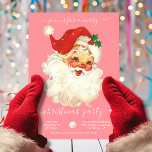 Modern Retro Santa Merry Christmas Party Invitation