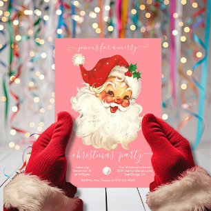 Modern Retro Santa Merry Christmas Party Invitation