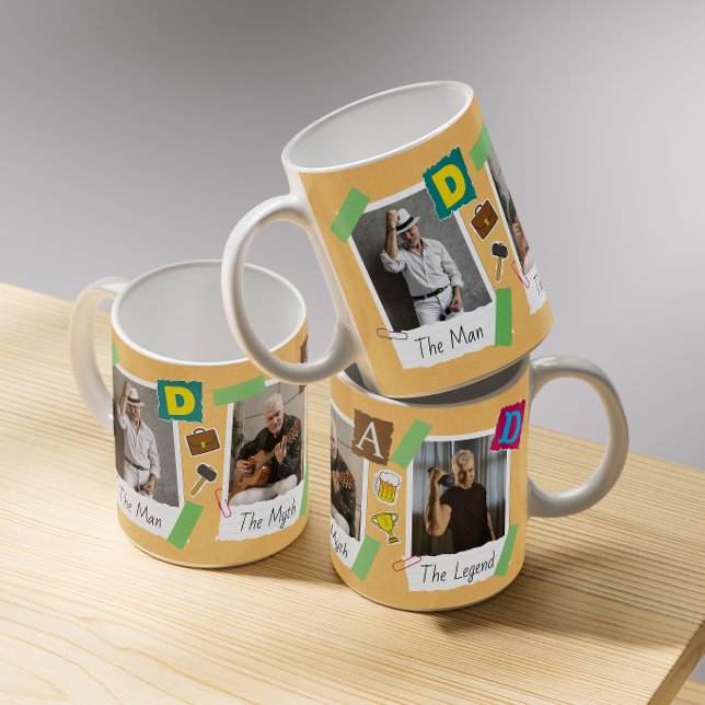 Modern Retro Scrapbook Trendy Dad Photo Collage Coffee Mug (Creator Uploaded)