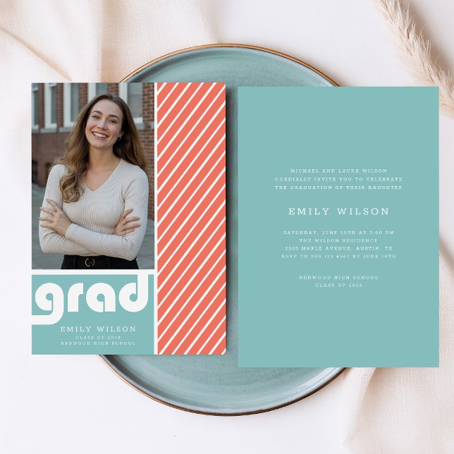 Modern Retro Script Graduate Photo Graduation Invitation (Creator Uploaded)