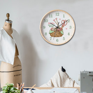 Modern Retro Sewing Room Custom Wood Wall  Clock