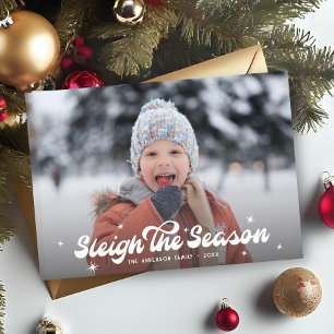 Modern Retro Sleigh The Season Photo Christmas Holiday Card