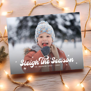 Modern Retro Sleigh The Season Photo Christmas Holiday Postcard