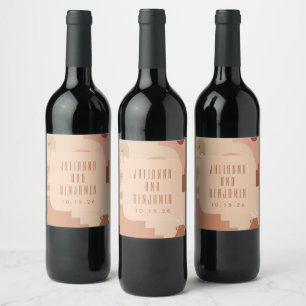 Modern Retro Soft Terracotta Shapes Custom Wedding Wine Label