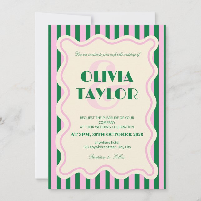 Modern Retro Striped Wedding Invitation (Front)