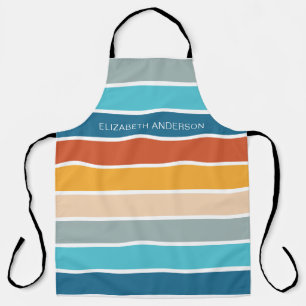 Modern Retro Sunset Stripes Personalised  Apron